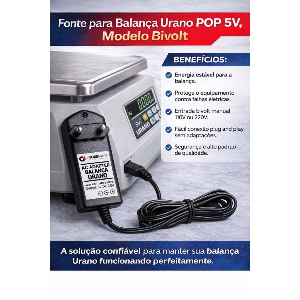 Fonte 5V 0.5A Bivolt P/Balança Urano POP Versão 5V