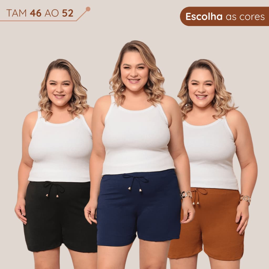 Kit 3 Shorts Plus Size Duna Feminino – Leve, Fresco e Ideal para o Verão