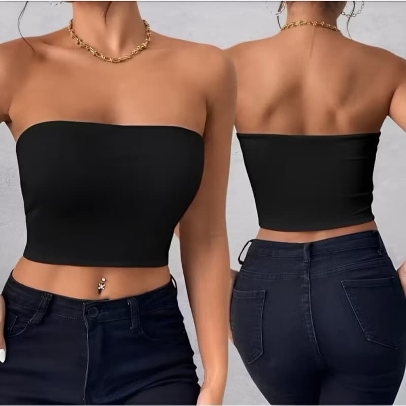 Tube Top Cropped Feminino Suplex Tomara Que Caia, Top Faixa Comprido, Todo Forrado Sem Transparência