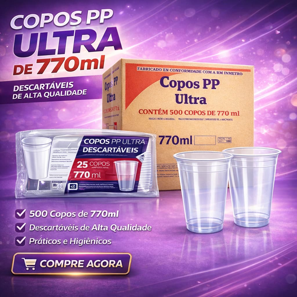 COPO COPÃO 770ML PP ULTRA TRANSPARENTE DESCARTÁVEL 500 UNIDADES