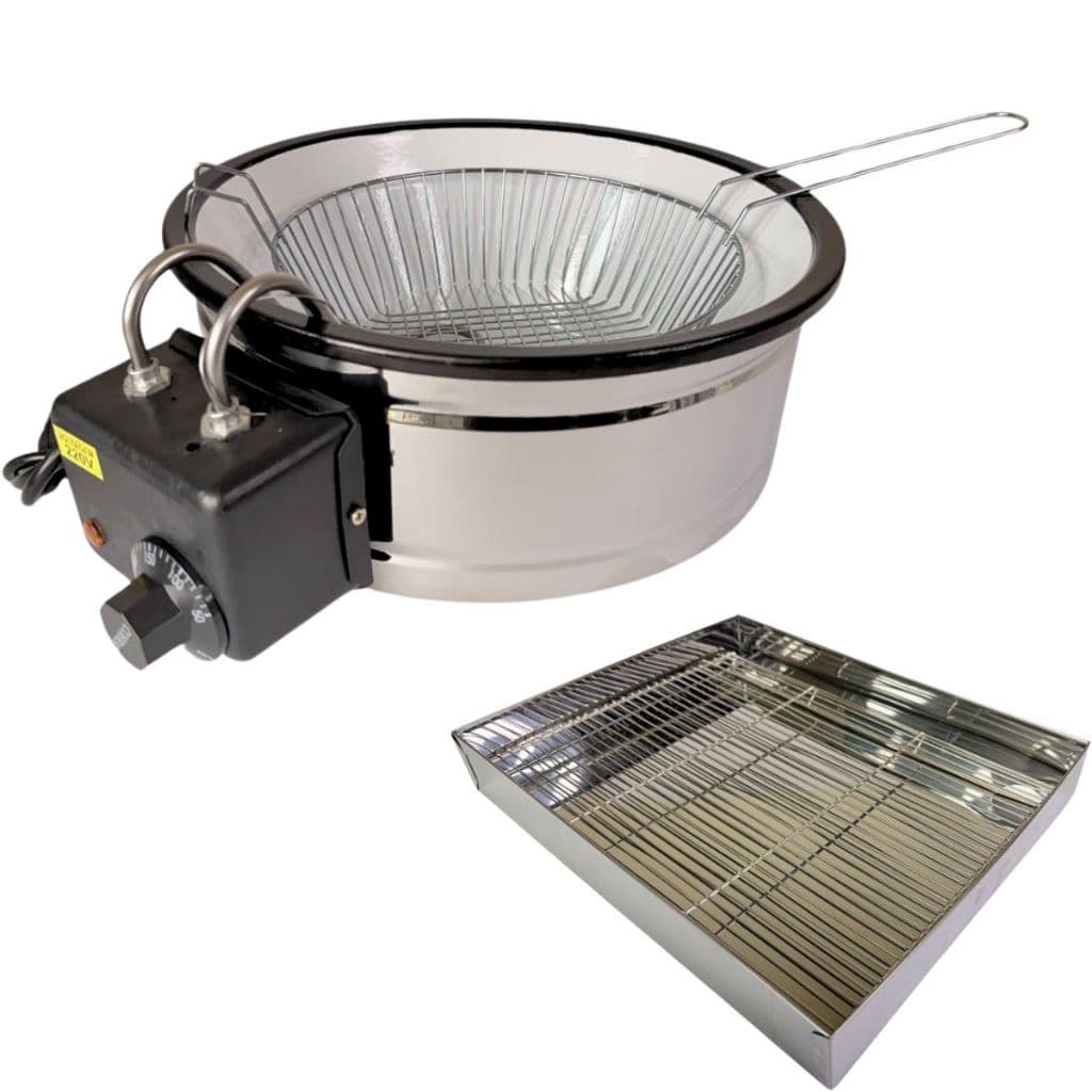 Kit Fritadeira Elétrica Tacho Esmaltado 5L + Escorredor 25x35