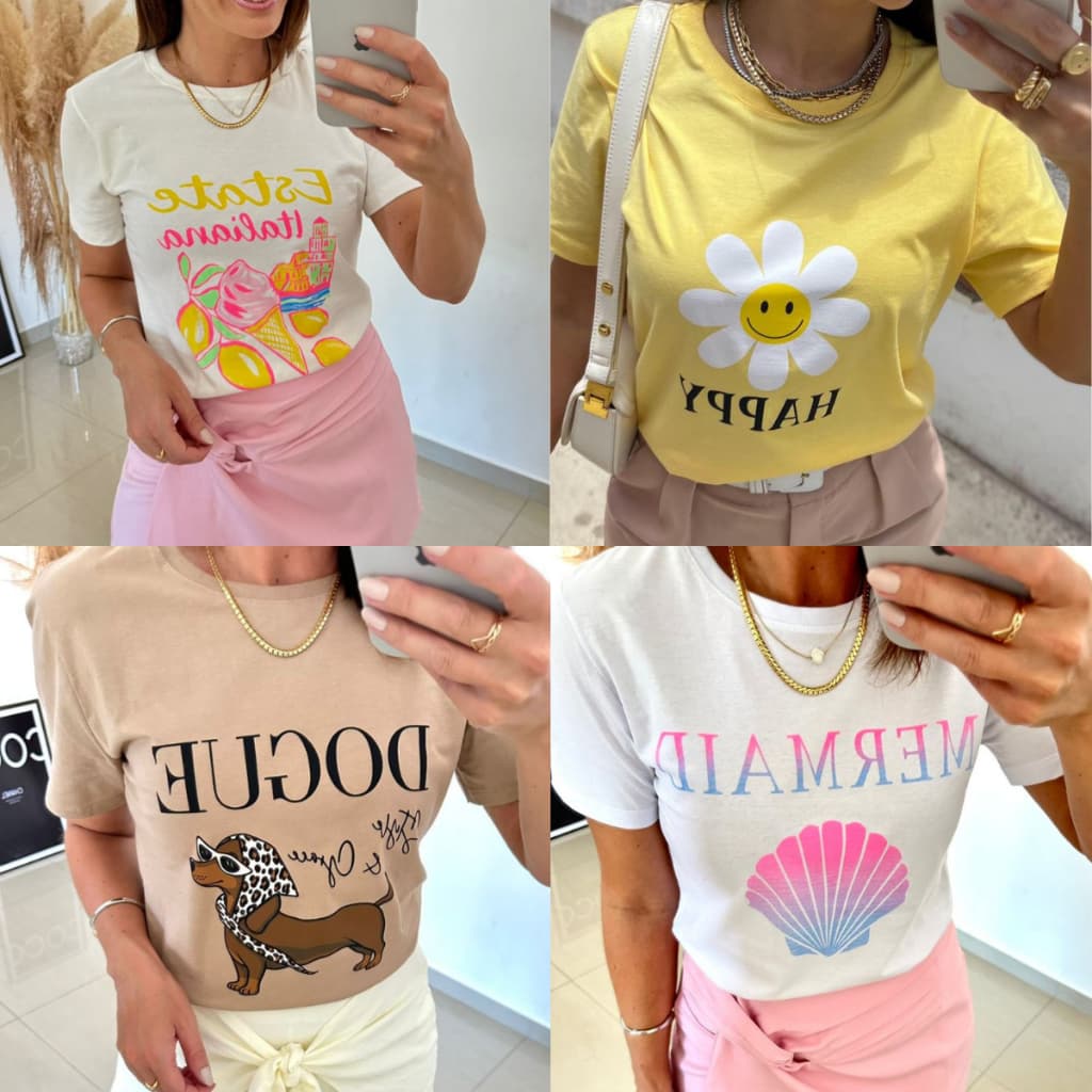 Camiseta Feminina 100% Algodão Estampada Fio 30.1 Penteado do Tamanhos P ao G1 - T-shirt Feminina Estilosa