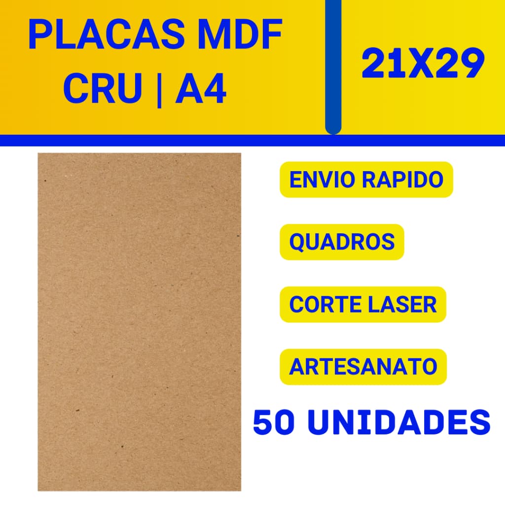 50 Placa Quadro Chapa Mdf Cru 3mm A4 21x29 Para Artesanato, Corte Laser, Adesivo, Sublimação