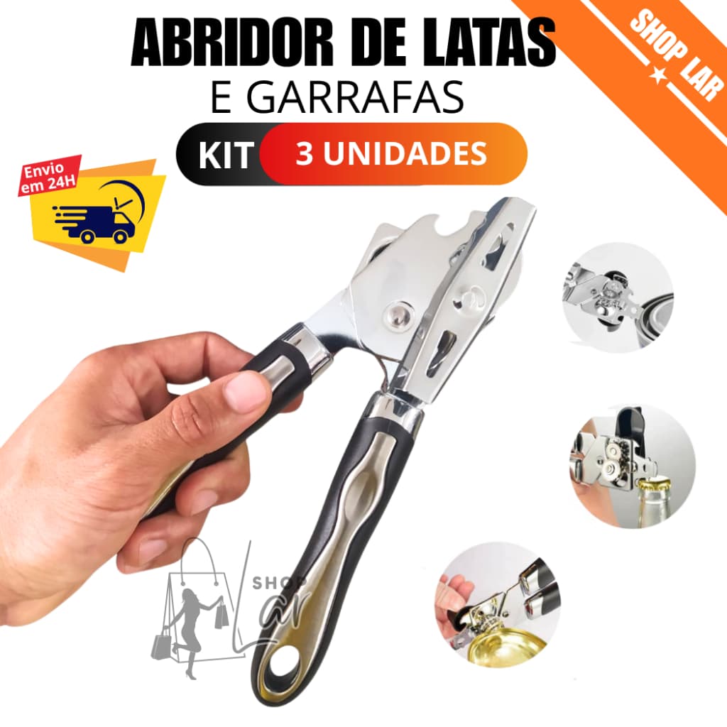 Abridor De Latas E Garrafas Aço Inox Profissional Casa Envio Imediato