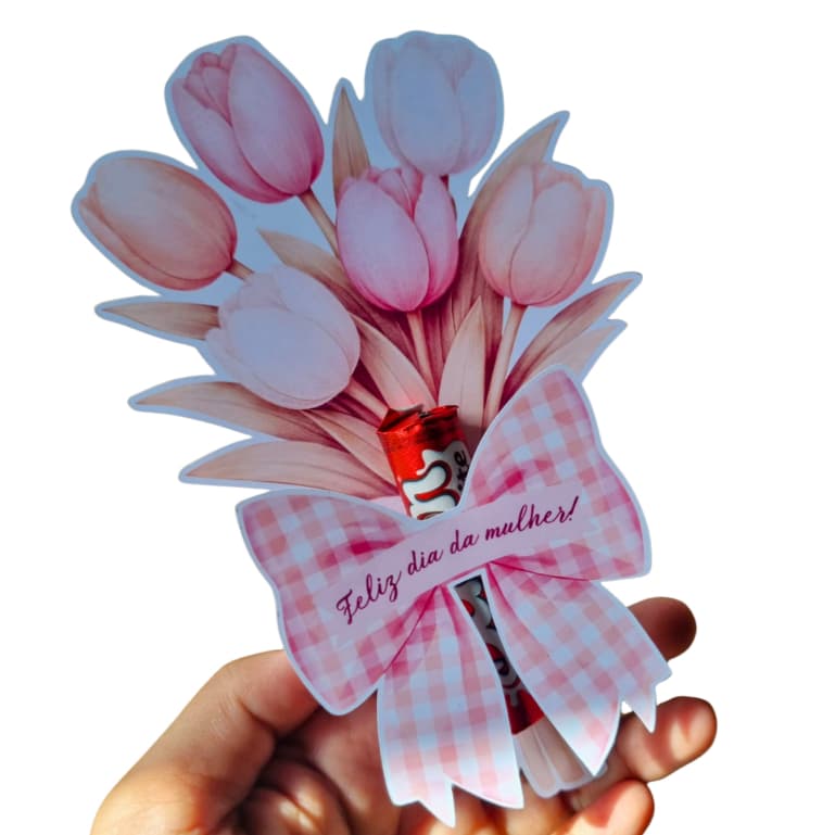 Kit Buquê Porta Bombom Dia da Mulher – Lembrancinha para Mulher/ Mãe - Porta brilho labial, lixa de unha, doces.