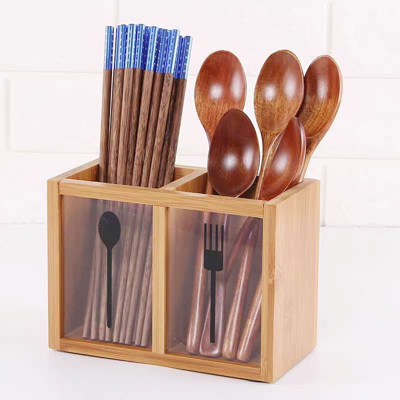 Porta Talheres Bambu Organizador Escorredor de Bambu 2divisorias