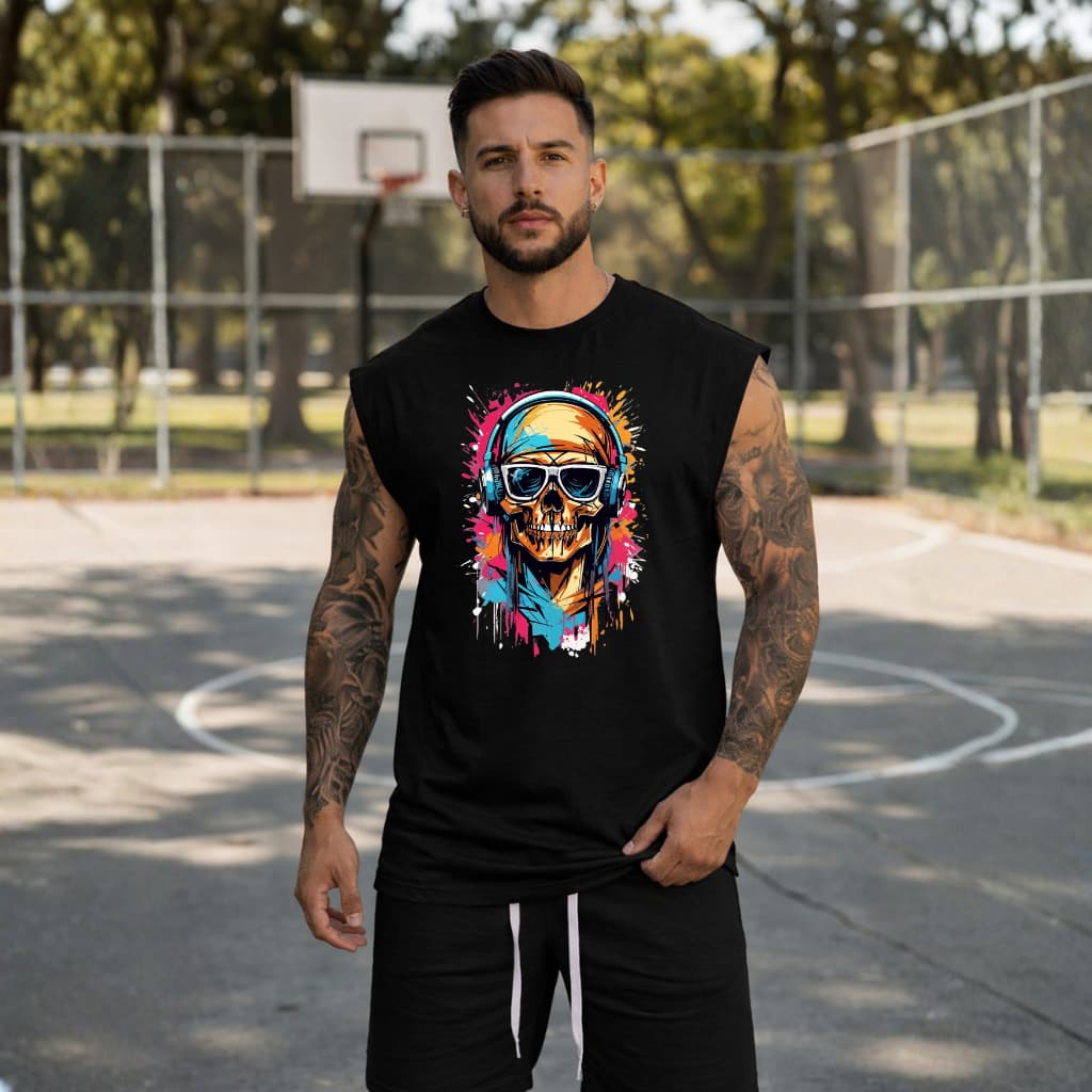 Camiseta Regata Estampada Caveira 100% Algodão Cavada Streetwear Promoção
