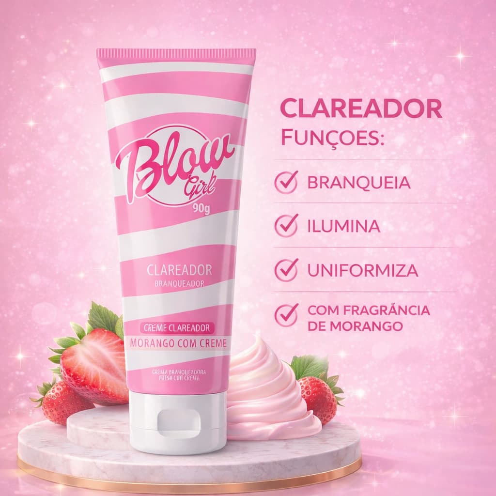 Creme Clareador Blow Girl 90g  Manchas Visíveis na Pele Morango Creme Hotflowers Original Reparação Anti Olheiras