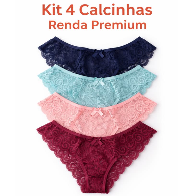 Kit 4 Calcinhas Tanga de Renda Feminina – Modelo Confort Premium Alta qualidade