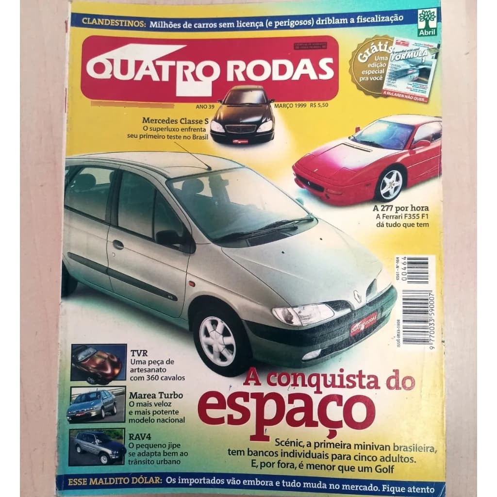 Revista Quatro Rodas 464 1999 Renault Scenic Marea Turbo Astra Golf Rav4 Carrera