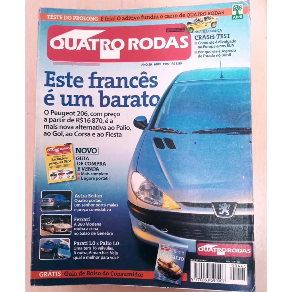 Revista Quatro Rodas 465 1999 Peugeot 206 Alfa 166 Multipla Astra Ferrari 360