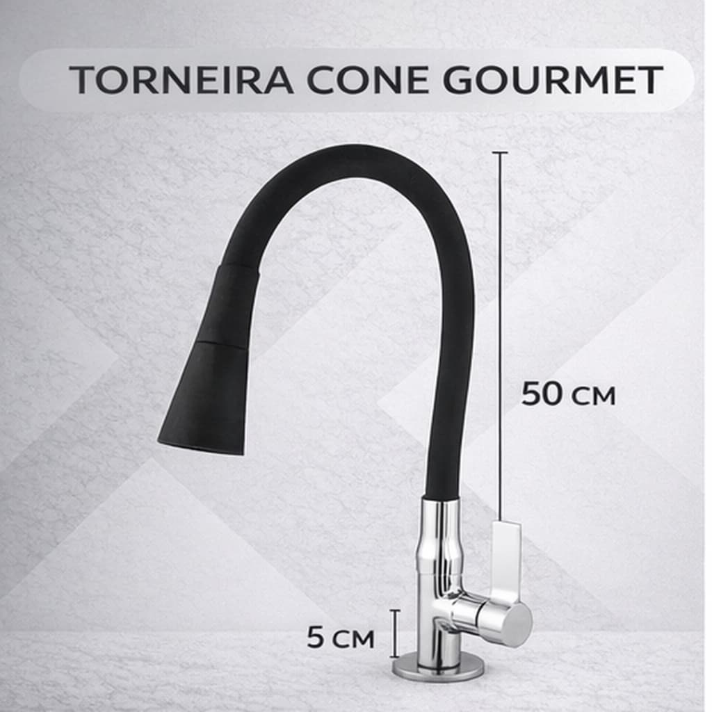Torneira Gourmet Cozinha de Pia Mesa Bancada Flexível Dois Jatos Cone 1/4 de Volta Preta