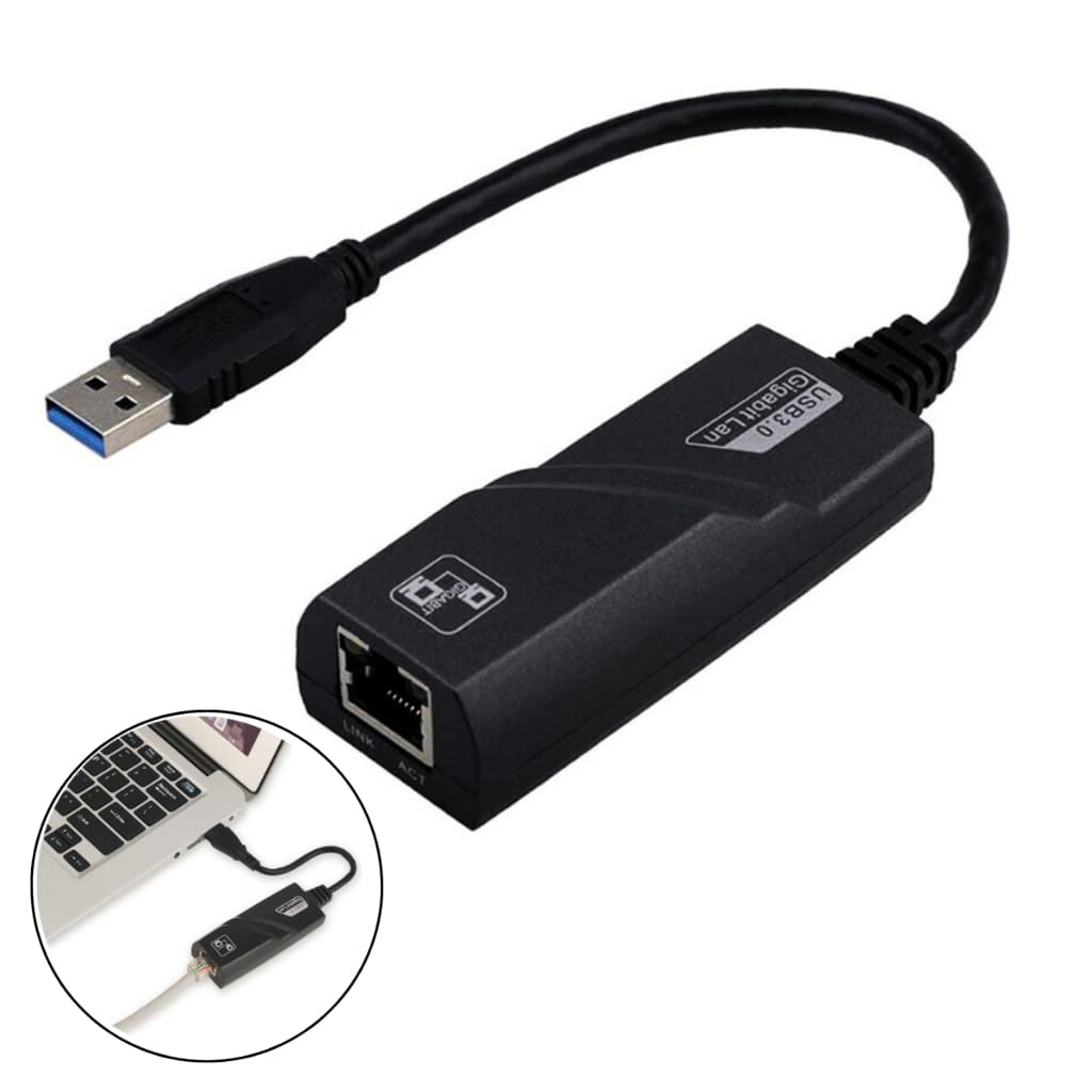 Adaptador de Rede USB 3.0 RJ45 Gigabit 1000Mbps Ethernet 10/100/1000 - Computador PC Notebook