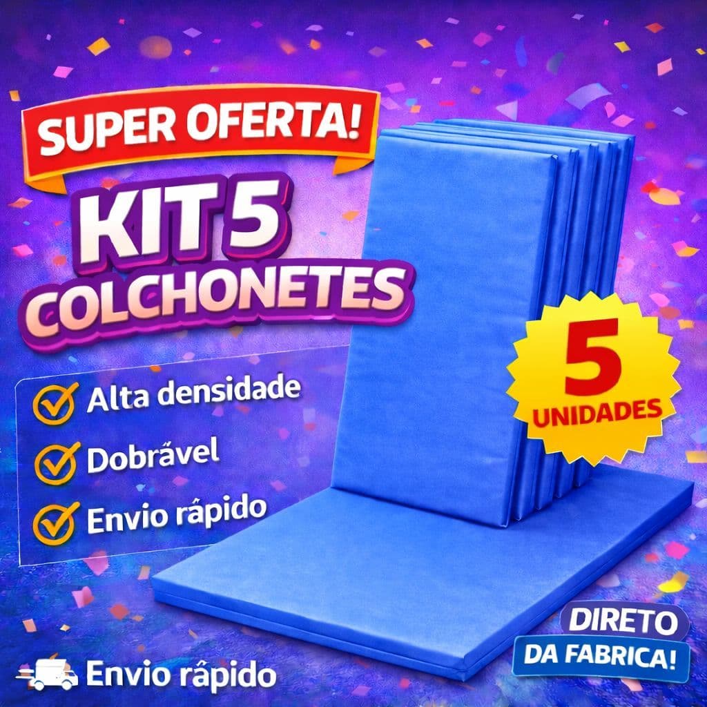 5 Colchonetes Azul Para Escolas E Creches  90x40x3 com Espuma Macia Impermeável Compacto D23