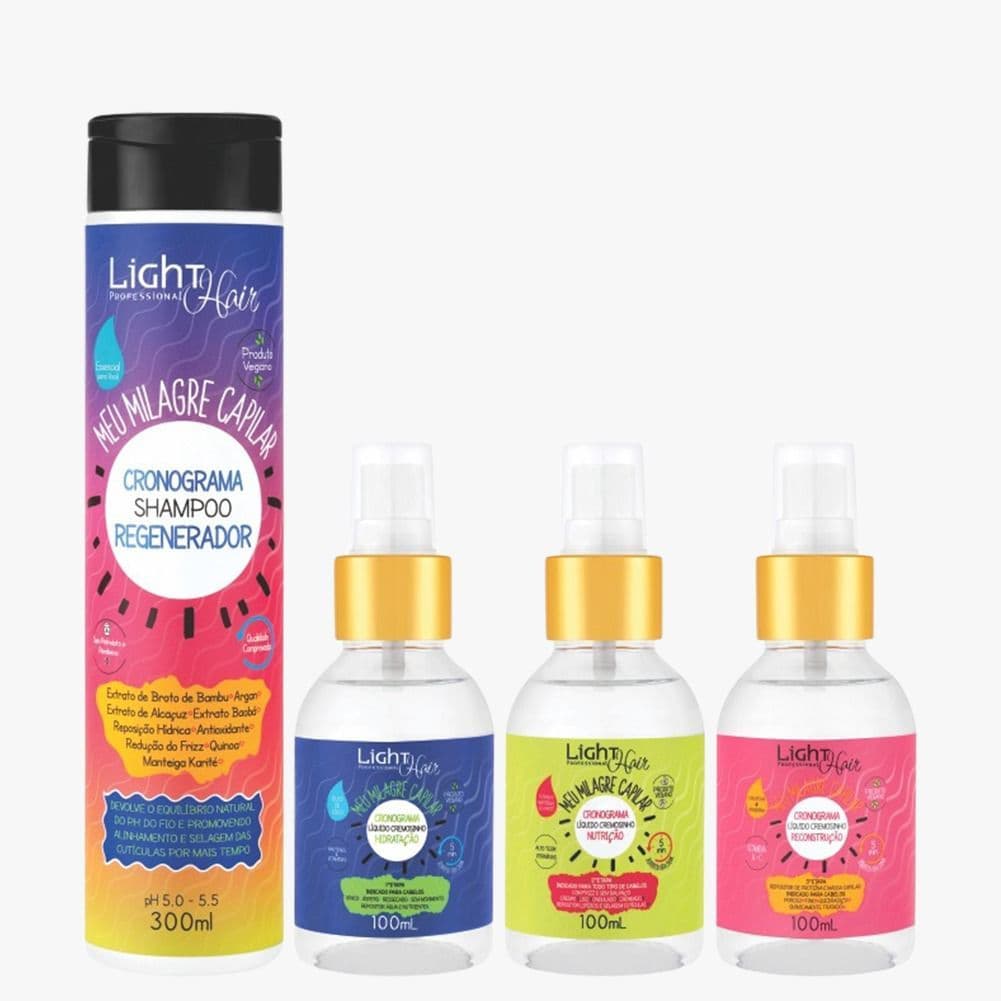 Kit Cronograma Capilar Meu Milagre - Hidratação, Nutrição, Reconstrução e Shampoo Reconstrutor