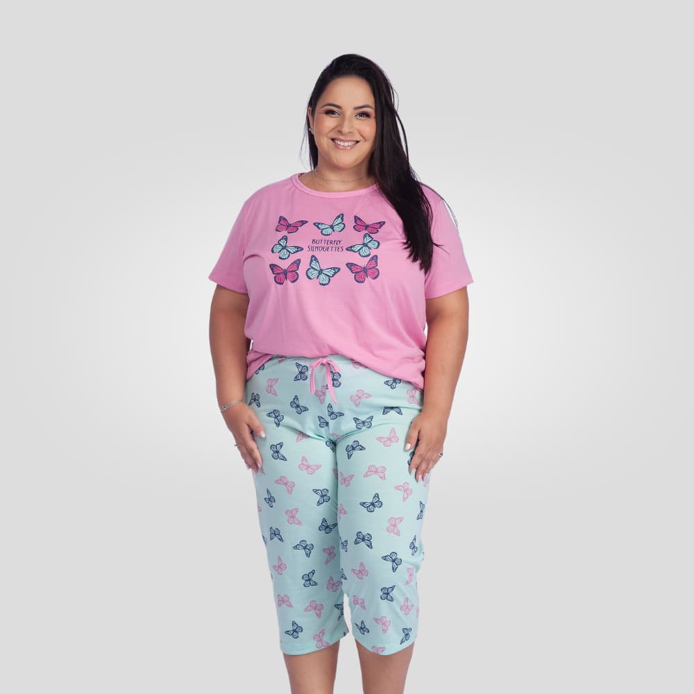 Pijama Plus Size Feminino Pescador Confortável Grande