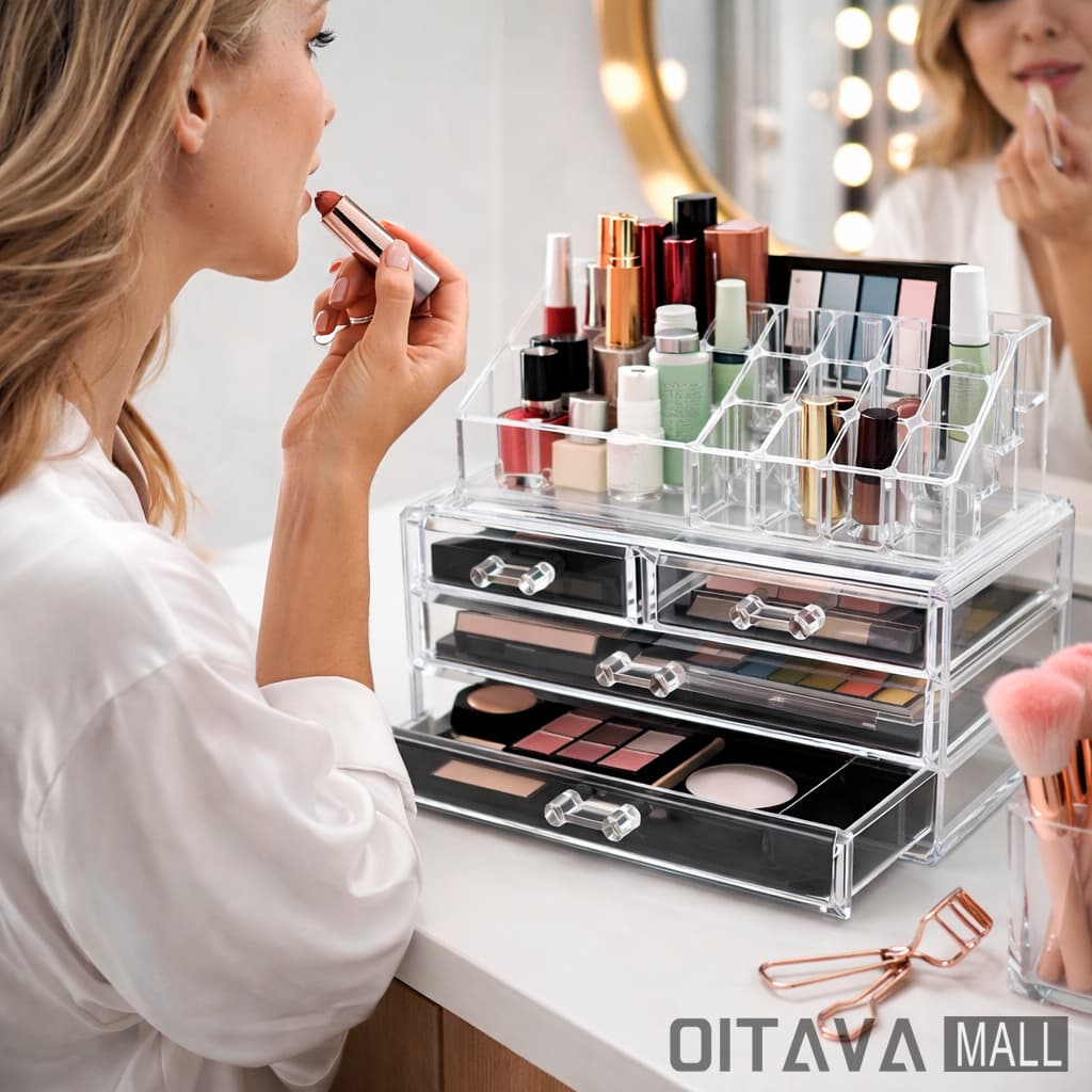 Porta Maquiagem Make Cosméticos Multiuso Perfume Prateleira 3 Andares 4 Gavetas Organização Completa