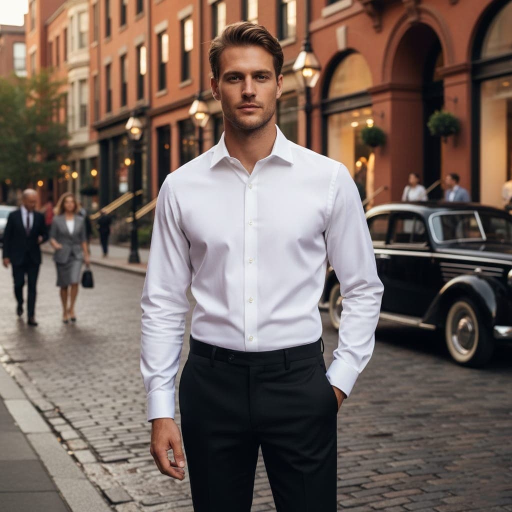 Camisa Social Masculina Corte Italiano Manga Longa Branca
