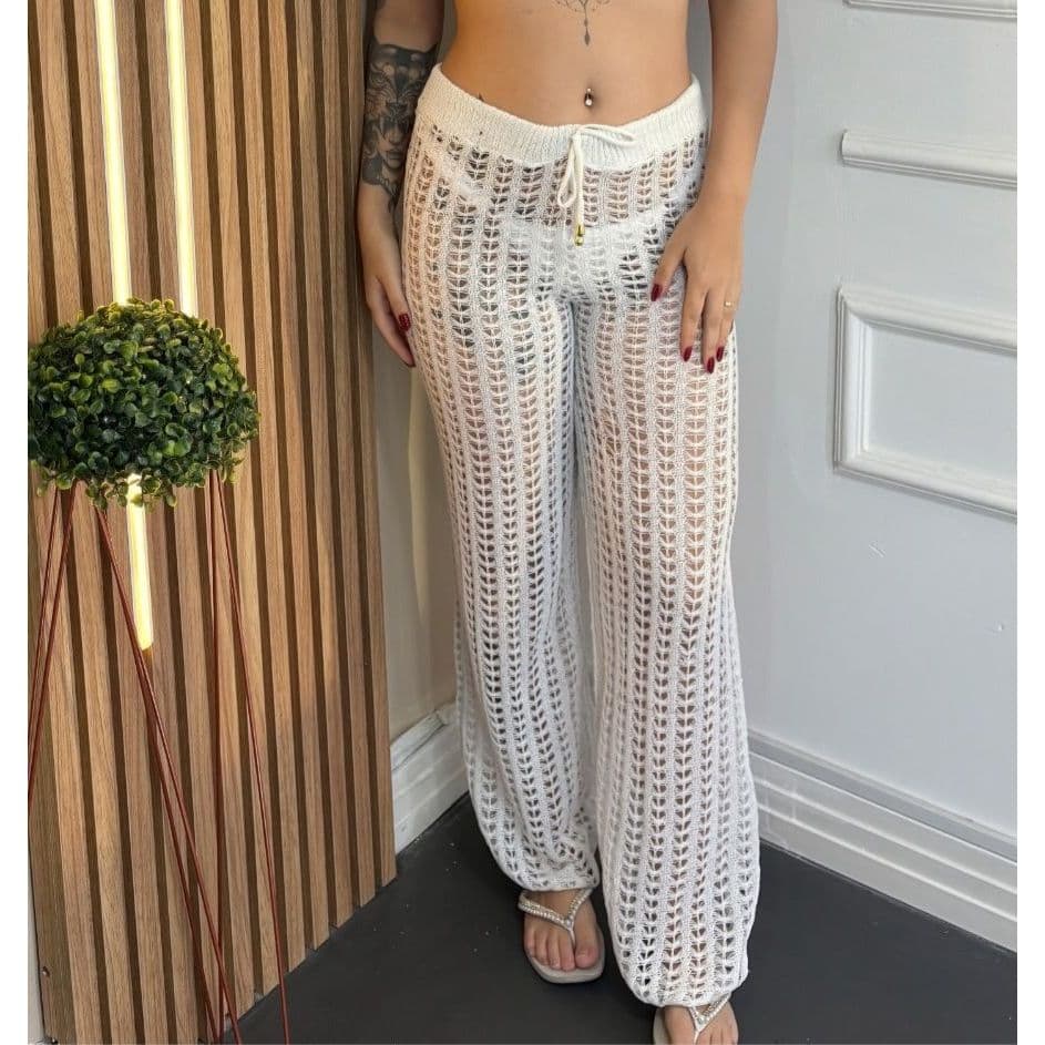 Saída de Praia Calça com Ajuste na Cintura de Tricot Longa