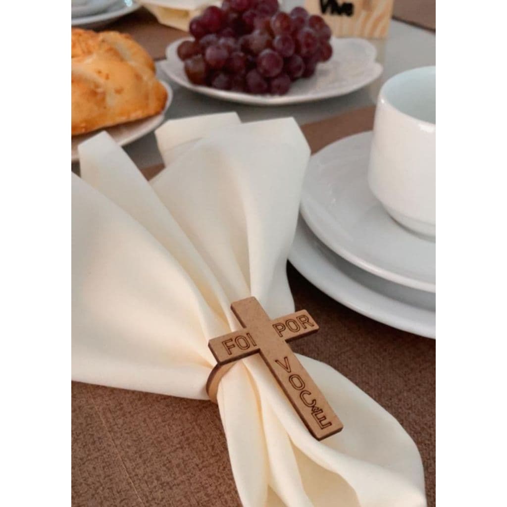 Porta Guardanapo Cruz MDF “Foi Por Você” – Kit com 6 Unidades | Decoração Cristã Mesa Posta, Páscoa, Santa Ceia