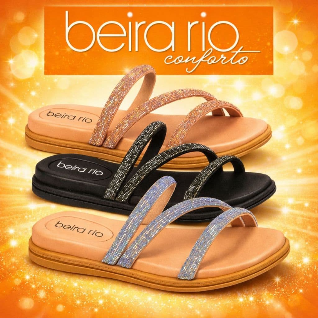 Sandália Papete Beira Rio Feminina com Strass Confortável Leve Solado Antiderrapante Casual