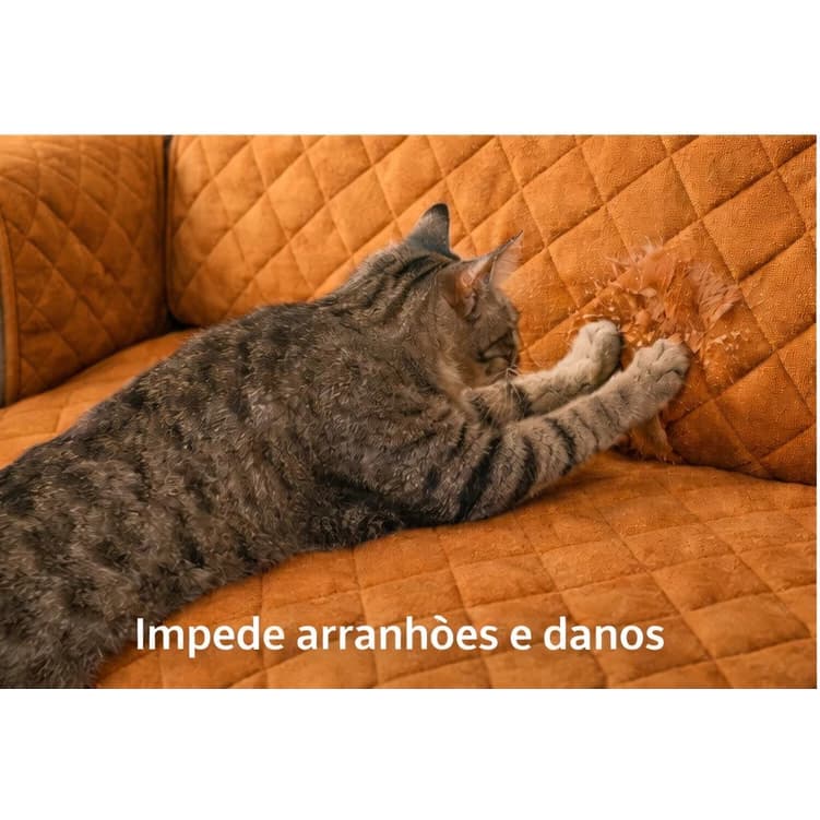 Protetor de Sofá 4 Lugares Impermeável Microfibra Matelado Porta Objetos