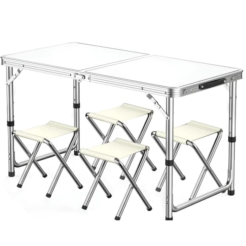 Mesa Dobrável Maleta Alumínio 120*60cm E 4 Banqueta Portátil mall inline badgeMesa 1,20m Vira Com Alça Resistente Oferta