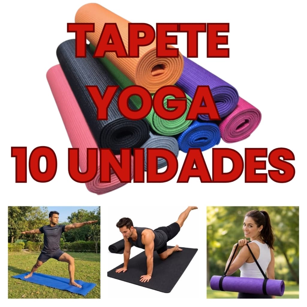 KIT 10 Unidades Tapete Yoga Mat Pilates  1,73m x 61cm Espessura 5mm