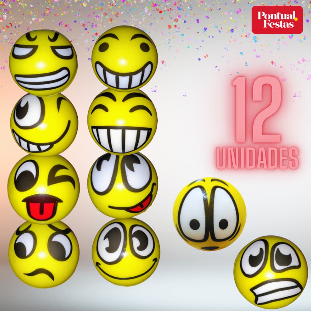 KIT 12 Bolas Antiestresse De Espuma 6cm Emoji