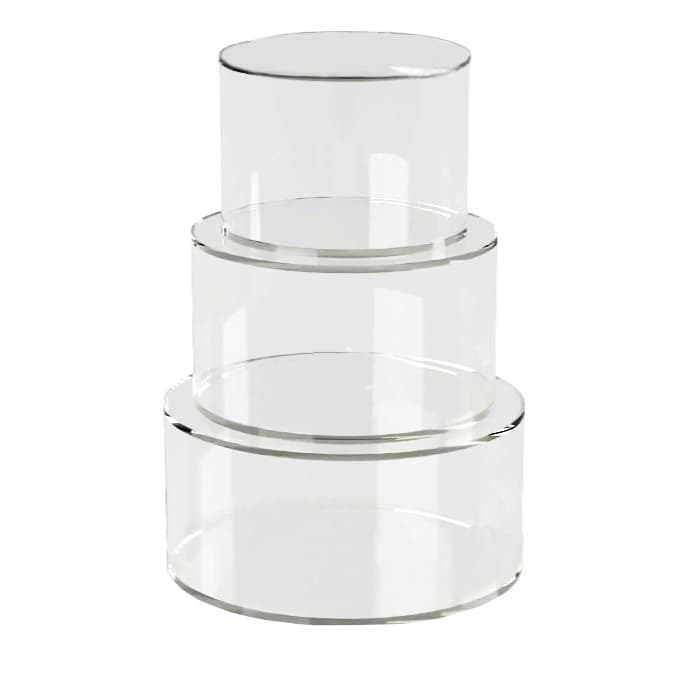 Kit com 3 Suportes Redondos Transparentes 15, 20 e 25cm para Montagem de Bolo Cenográfico