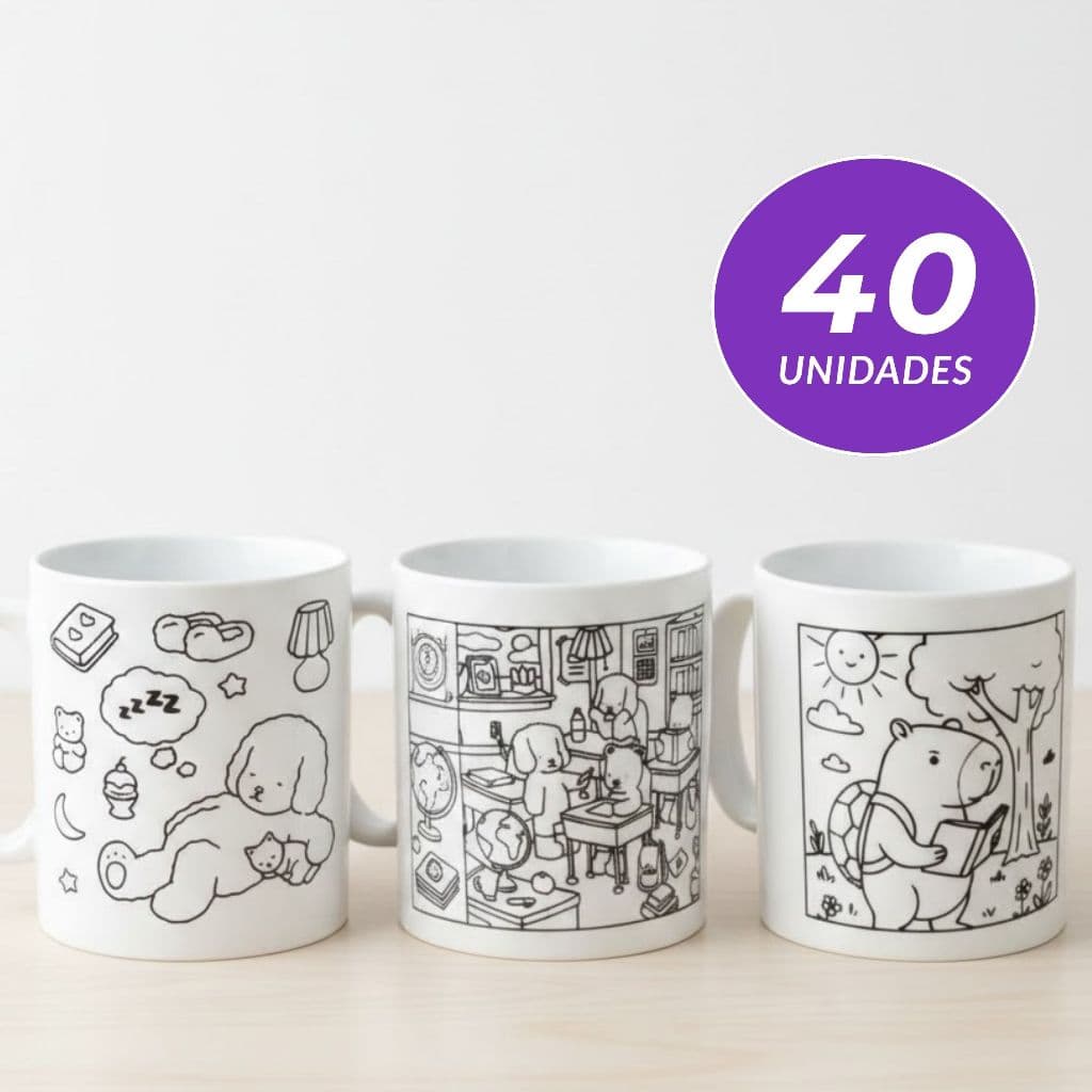 Kit 40 Caneca Escolar Infantil para Colorir Sem BPA Com Alça 3+ Anos volta as aulas
