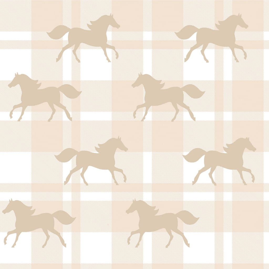 Papel de Parede Adesivo de Cavalos Bege Xadrez Quarto Infantil , Teen ou Adulto, Lavável SSCA-133
