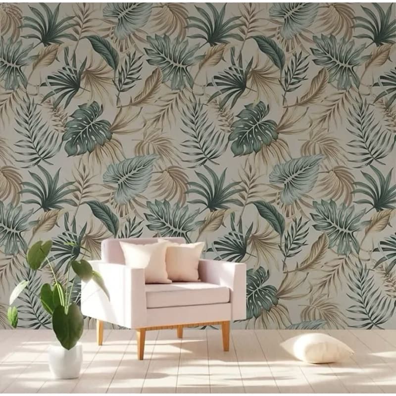 Papel De Parede Adesivo Folhas Verde Folhagem Lavável 5m