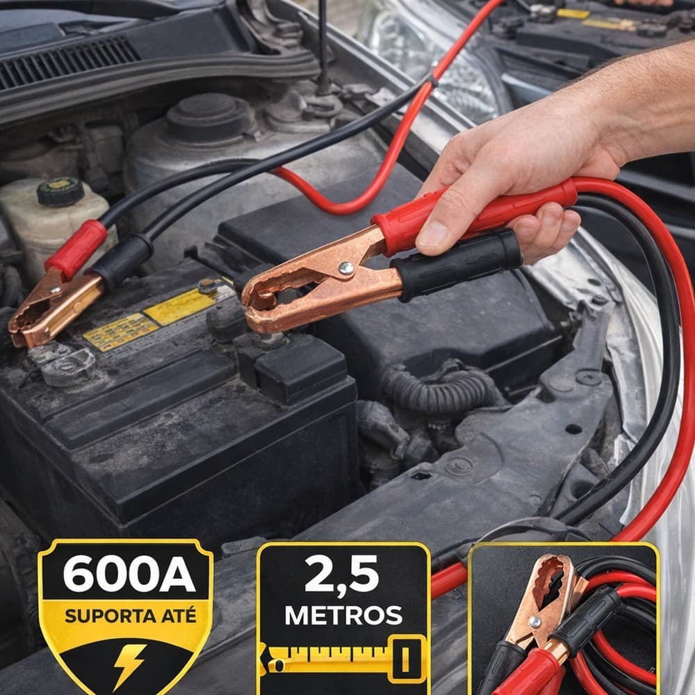 Cabo chupeta Carregador Bateria Automtiva 600A 2,5 metros Resistente