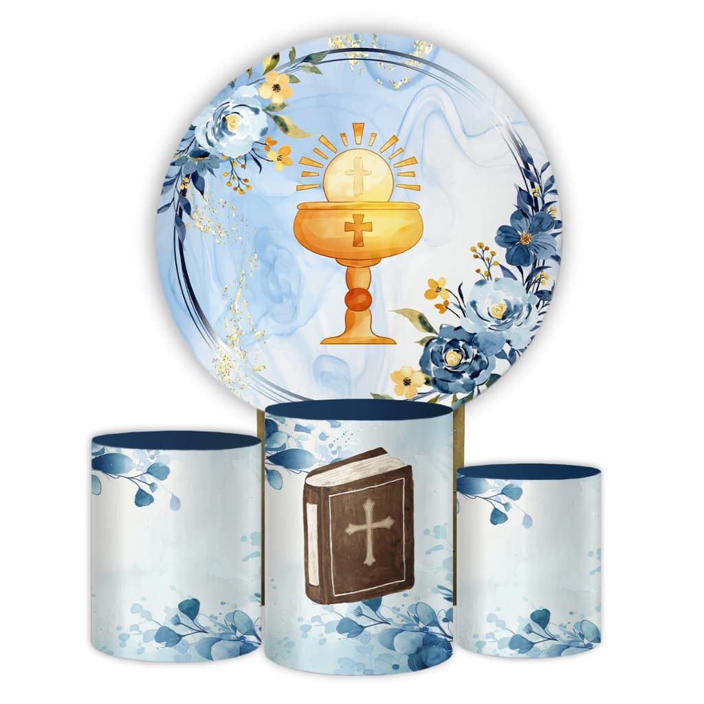Kit Capa Painel Redondo e Cilindros Primeira Comunhão/Eucaristia Decoração Sublimação Igreja
