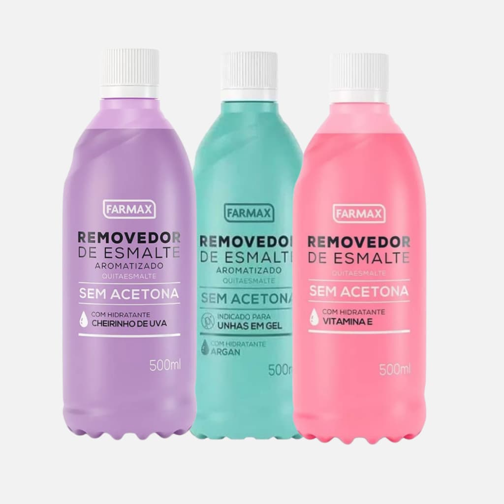 Removedor de Esmalte Sem Acetona Farmax 500ml Vit E Uva e Argan Unhas Saudáveis e Hidratadas