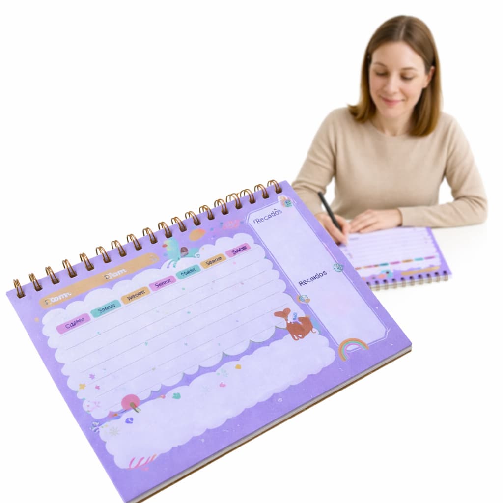 Planner Semanal De Mesa Com Divisões Organização De Tarefas Lilás Organização Semanal Planner