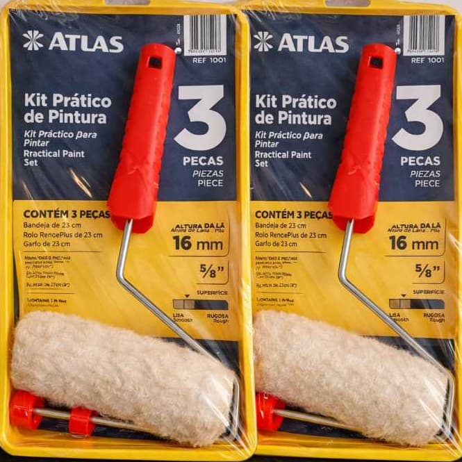 KIT PRÁTICO DE PINTURA ATLAS / KIT DE PINTURA 3 PEÇAS / BANDEJA DE TINTA 23CM / ROLO LÃ 23CM / GARFO 23CM