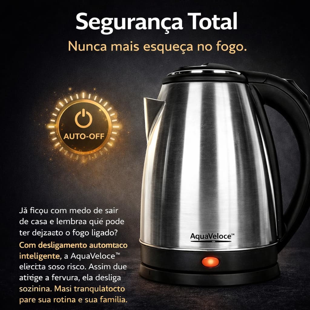 Chaleira Elétrica Inox 1,8 Litros 127V AquaVeloce™ Aquecimento Rápido Desligamento Automático Base 360°