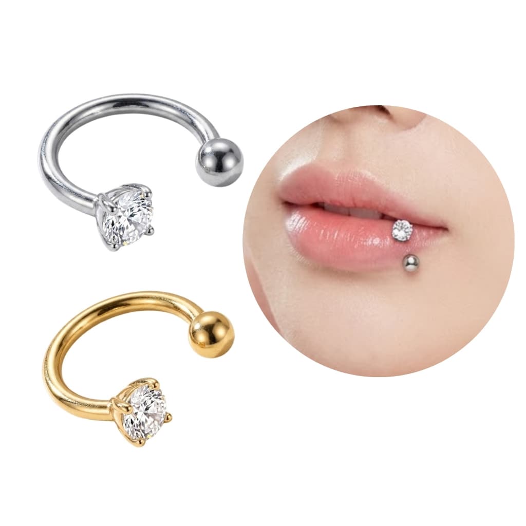 Piercing Duplo Bolinha e Zircônia Feminino Aço Cirúrgico Anti Alérgico Labret Nariz Septo Acessórios