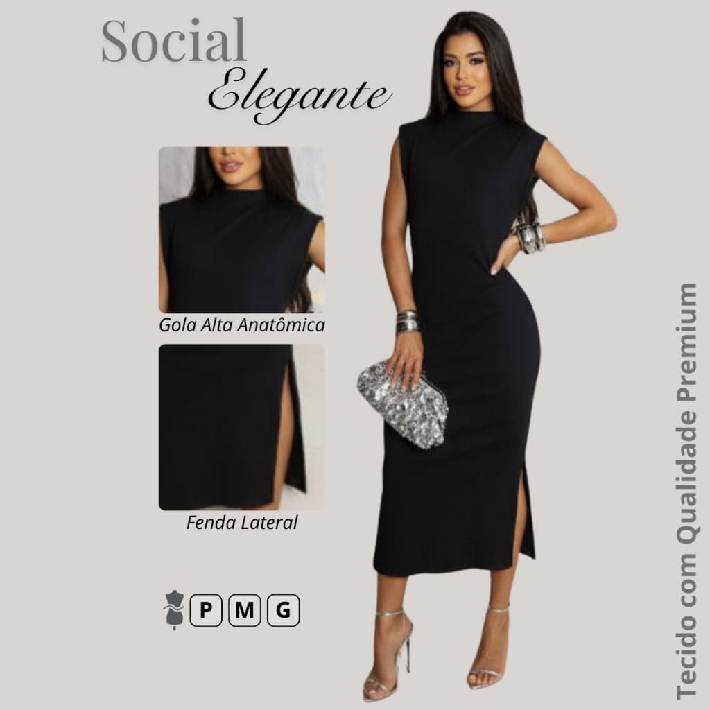 Vestido longo feminino canelado sem manga justo colado casual de festa social com fenda lateral