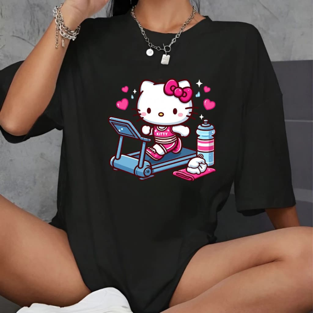 Camiseta Feminina Blusa Hello Kitty Esteira Fitness Para Treino Academia Qualidade Premium Envio Imediato