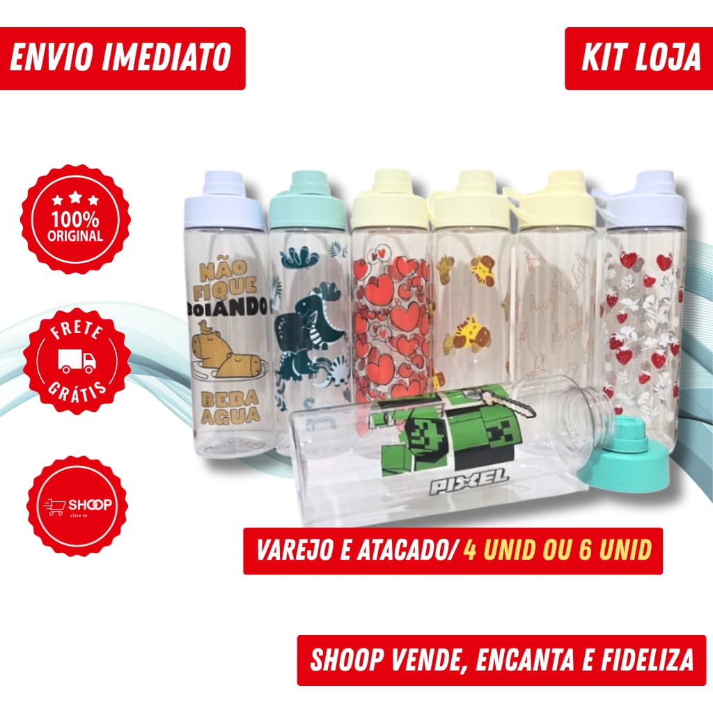 Loja - Garrafa Plástica Resistente 700ml Infantil BPA Free | Tampa Antivazamento - 4 ou 6 Unidades