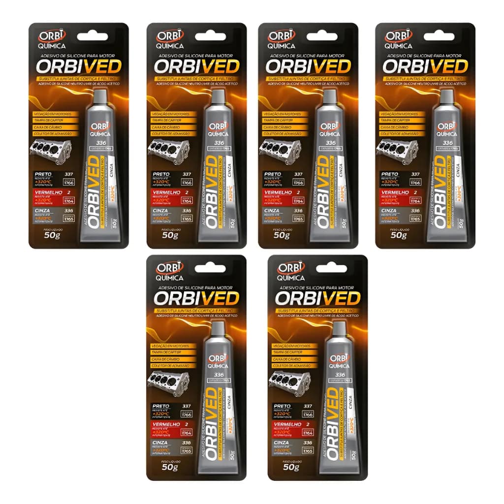 Orbi - 6x Orbived Cinza 50g (Cola Selante Alta Temperatura Para Motor)