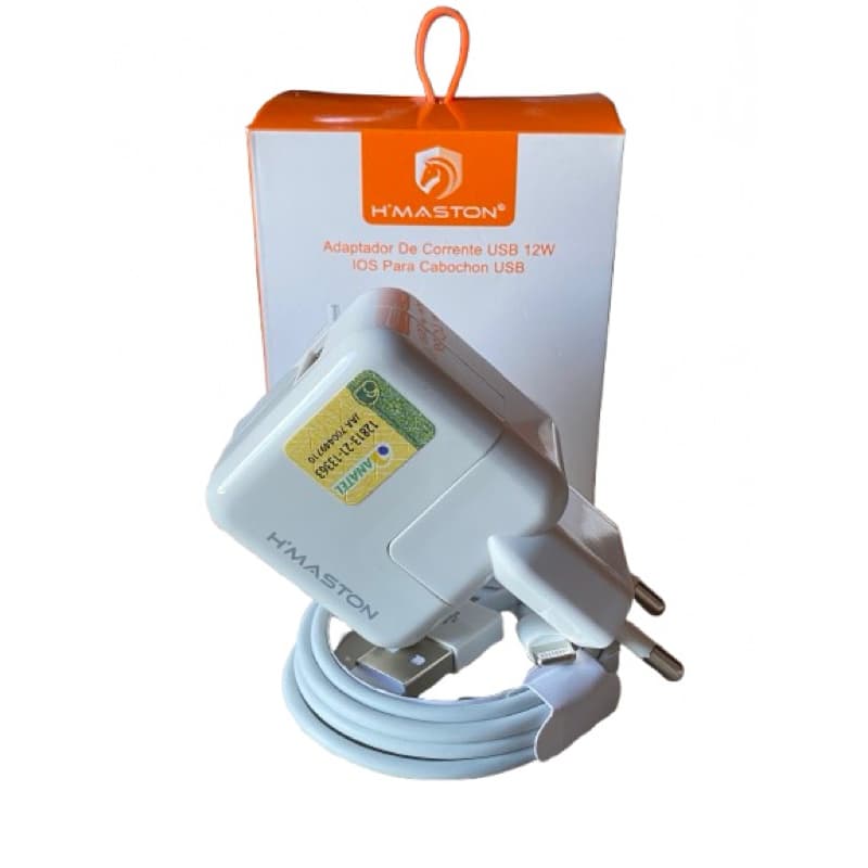 Carregador iPhone Completo H’Maston 12W Original + Cabo Lightning USB Rápido 6 7 8 X 11 12 13 14