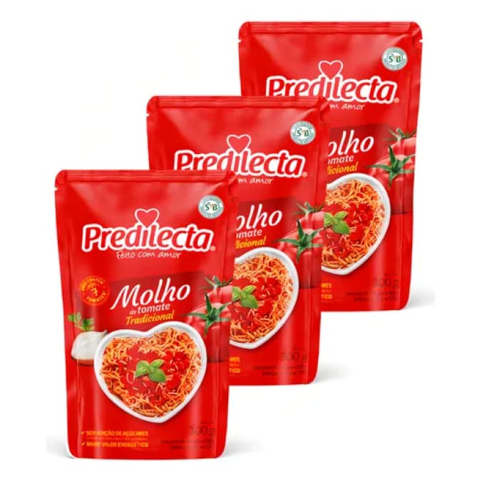 Kit 3 Molhos de Tomate Tradicional 300g Textura Caseira Pronta Para Massas, Pizza e Carnes