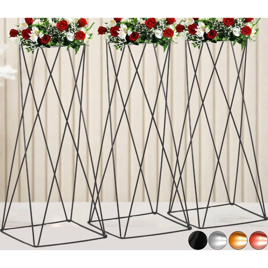 3 Vaso Porta arranjo Dourado Coluna Quadrado Armação Decoração de Festa Alto 60cm