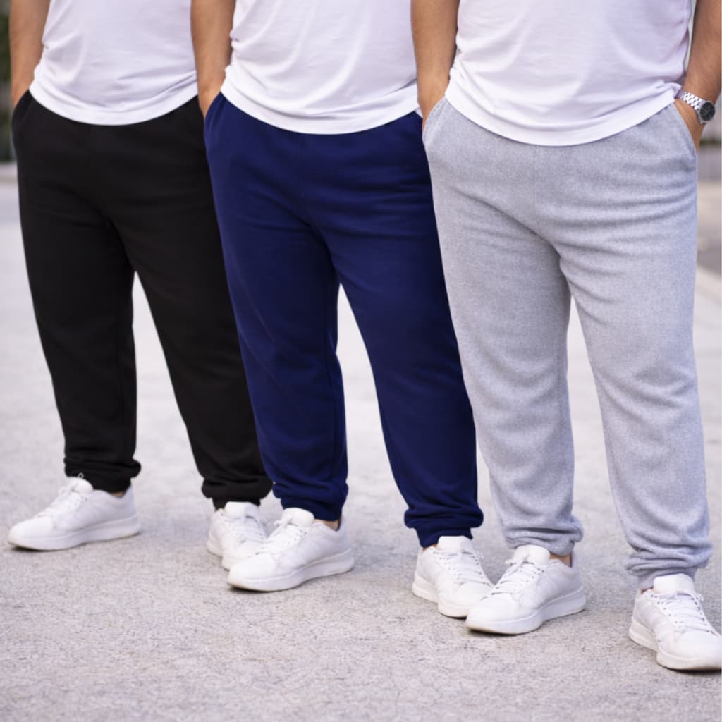 Kit 3 Calça Moletom Com Punho Masculina Plus Size