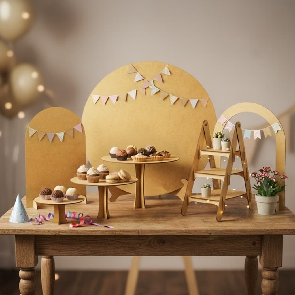 Kit Festa na Mesa 7 Peças Decoração Mdf Enfeite de Mesa