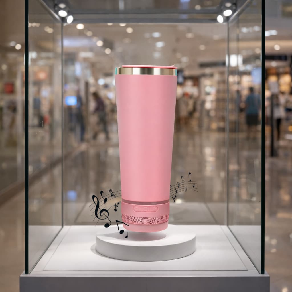 Personalizado Bluetooth - Copo Térmico Som Led e TAMPA com ABRIDOR (420 ml) - Rosa
